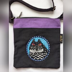 Laurel Burch Black Cat Feline Friends Crossbody Canvas Bag
